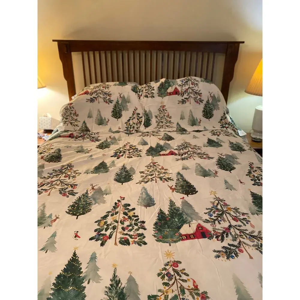 Pottery Barn Christmas in the Country King Duvet Cover 2 Shams Set 3 Pieces